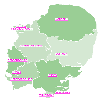 map of Eastern England Region