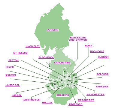 map of North West England Region